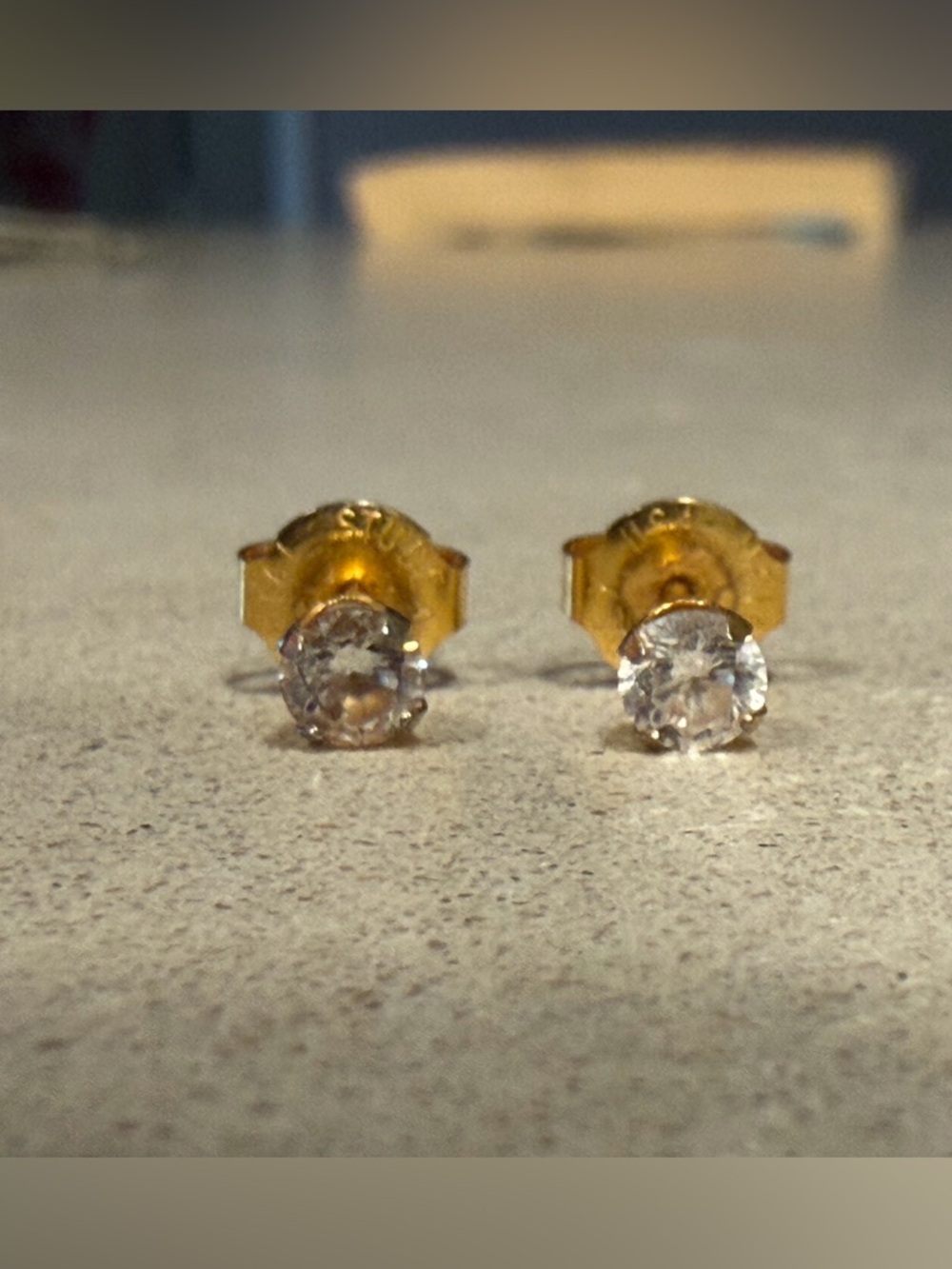 Faux Diamond Gold Stud Studex Piercing Earrings
